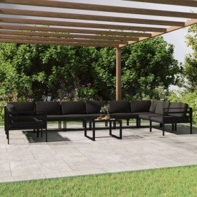 Set muebles de jardín 11 pzas y cojines aluminio gris antracita en Conjuntos de jardín | Comprar online en Foru.es