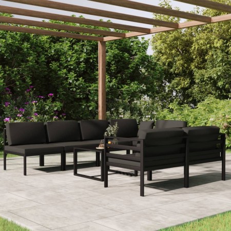 Set muebles de jardín 8 pzas y cojines aluminio gris antracita en Conjuntos de jardín | Comprar online en Foru.es