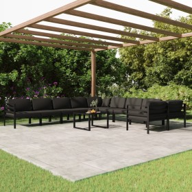 Set muebles de jardín 11 pzas y cojines aluminio gris antracita en Conjuntos de jardín | Comprar online en Foru.es