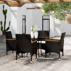 Set de bistró de jardín 5 pzas ratán PE vidrio templado negro en Conjuntos de jardín | Comprar online en Foru.es