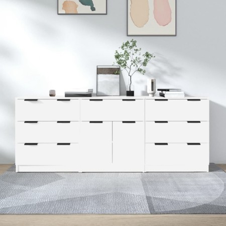 Aparador de 3 piezas madera contrachapada blanco de vidaXL, Aparadores - Ref: Foro24-3115796, Precio: 211,58 €, Descuento: %