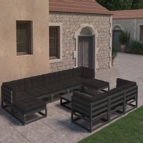 Set de muebles de jardín 10 pzas con cojines madera pino negro en Conjuntos de jardín | Comprar online en Foru.es