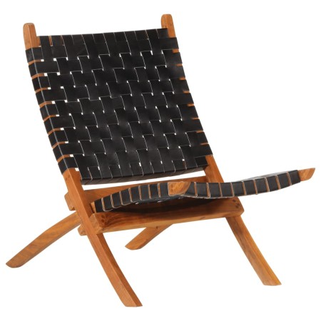 Silla de relax plegable cuero auténtico negro en Taburetes y sillas plegables | Comprar online en Foru.es