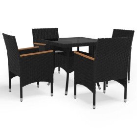 Set de comedor de jardín 5 pzas ratán PE vidrio templado negro en Conjuntos de jardín | Comprar online en Foru.es