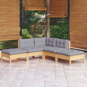 Juego de muebles de jardín 5 pzas y cojines madera pino gris en Conjuntos de jardín | Comprar online en Foru.es