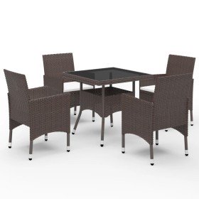 Set de comedor de jardín 5 pzas ratán PE vidrio templado marrón en Conjuntos de jardín | Comprar online en Foru.es