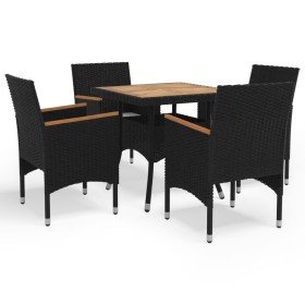 Juego comedor jardín 5 pzas ratán sintético madera maciza negro en Conjuntos de jardín | Comprar online en Foru.es