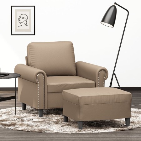 Sillón con taburete cuero sintético color capuchino 60 cm en Sofás | Comprar online en Foru.es