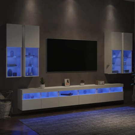 Mueble de pared de TV con luces LED 7 piezas blanco en Muebles TV | Comprar online en Foru.es