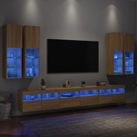 Muebles de TV de pared con luces LED 7 piezas roble sonoma en Muebles TV | Comprar online en Foru.es