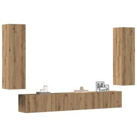 Muebles de TV de pared 4 uds madera ingeniería roble artesanal en Muebles TV | Comprar online en Foru.es