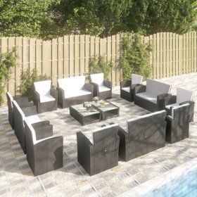 Set muebles de jardín 16 piezas y cojines ratán sintético negro en Conjuntos de jardín | Comprar online en Foru.es