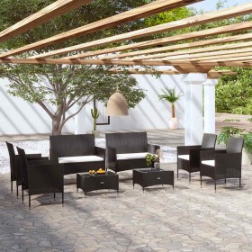 Set de muebles de jardín 8 pzas y cojines ratán sintético negro en Conjuntos de jardín | Comprar online en Foru.es