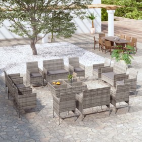 Set de muebles de jardín 16 pzas y cojines ratán sintético gris en Conjuntos de jardín | Comprar online en Foru.es