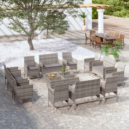 Set de muebles de jardín 16 pzas y cojines ratán sintético gris en Conjuntos de jardín | Comprar online en Foru.es