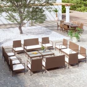 Set muebles de jardín 16 pzas y cojines ratán sintético marrón en Conjuntos de jardín | Comprar online en Foru.es