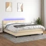 Box spring bed mattress and LED lights cream fabric 160x200 cm by vidaXL, Beds and slatted bases - Ref: Foro24-3133170, Price...