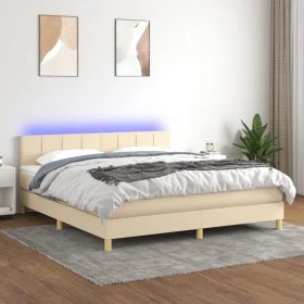 Cama box spring con colchón y LED tela crema 160x200 cm de vidaXL, Camas y somieres - Ref: Foro24-3133730, Precio: 495,35 €, ...