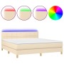 Cama box spring con colchón y LED tela crema 160x200 cm de vidaXL, Camas y somieres - Ref: Foro24-3133730, Precio: 495,45 €, ...