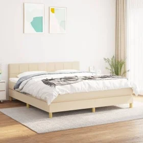 Box spring bed with cream fabric mattress 160x200 cm by vidaXL, Beds and slatted bases - Ref: Foro24-3140630, Price: 493,05 €...