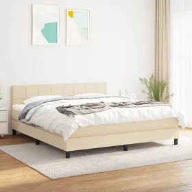 Box spring bed with cream fabric mattress 160x200 cm by vidaXL, Beds and slatted bases - Ref: Foro24-3140070, Price: 492,47 €...