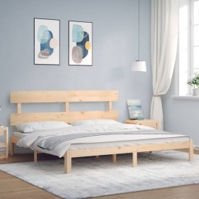 Estructura de cama de matrimonio con cabecero madera maciza de vidaXL, Camas y somieres - Ref: Foro24-3193546, Precio: 152,97...