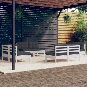 Muebles de jardín 8 piezas con cojines antracita madera pino en Conjuntos de jardín | Comprar online en Foru.es
