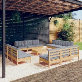 Juego de muebles de jardín 13 pzas y cojines madera pino gris en Conjuntos de jardín | Comprar online en Foru.es