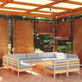 Muebles de jardín 12 pzas y cojines gris madera maciza de pino en Conjuntos de jardín | Comprar online en Foru.es