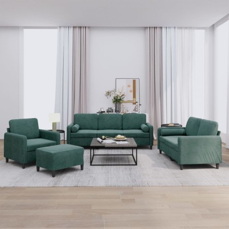 Juego de sofás con cojines 4 piezas terciopelo verde oscuro en Sofás | Comprar online en Foru.es