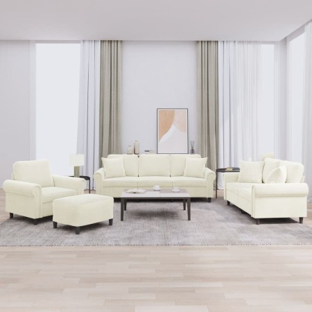 Juego de sofás con cojines 4 piezas terciopelo crema en Sofás | Comprar online en Foru.es