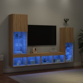 Muebles TV pared con LED 4 pzas madera ingeniería roble Sonoma en Muebles TV | Comprar online en Foru.es