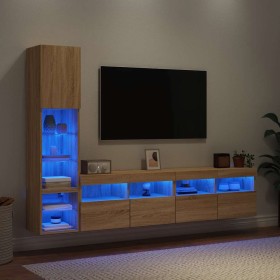 Muebles TV pared con LED 4 pzas madera ingeniería roble Sonoma en Muebles TV | Comprar online en Foru.es
