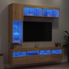 Muebles de TV de pared con luces LED 7 piezas roble sonoma en Muebles TV | Comprar online en Foru.es