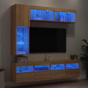 Muebles de TV de pared con luces LED 7 piezas roble sonoma en Muebles TV | Comprar online en Foru.es