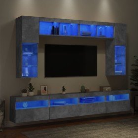 Muebles de TV de pared con luces LED 8 piezas gris hormigón en Muebles TV | Comprar online en Foru.es