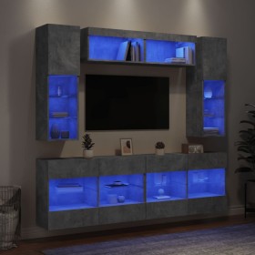 Muebles de TV de pared con luces LED 6 piezas gris hormigón en Muebles TV | Comprar online en Foru.es