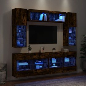 Muebles de TV de pared con luces LED 6 piezas roble ahumado en Muebles TV | Comprar online en Foru.es