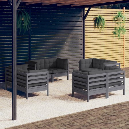 Muebles de jardín 8 pzas con cojines antracita madera de pino en Conjuntos de jardín | Comprar online en Foru.es