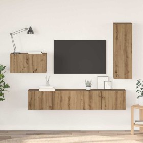 Conjunto de mueble de TV con cajón 4 pcs Roble artesanal en Muebles TV | Comprar online en Foru.es