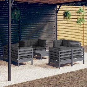 Muebles de jardín 9 pzas con cojines antracita madera de pino en Conjuntos de jardín | Comprar online en Foru.es