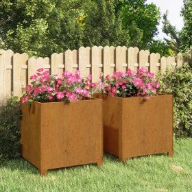 Jardineras con patas 2 uds acero corten oxidado 40x40x40 cm en Macetas y jardineras | Comprar online en Foru.es