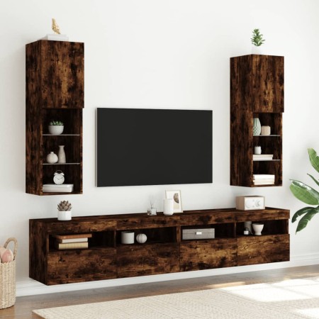 Muebles de TV con luces LED 2 uds roble ahumado 30,5x30x102 cm en Muebles TV | Comprar online en Foru.es