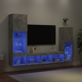 Muebles TV pared con LED 4 pzas madera ingeniería gris hormigón en Muebles TV | Comprar online en Foru.es