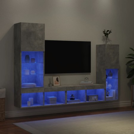 Muebles TV pared con LED 4 pzas madera ingeniería gris hormigón en Muebles TV | Comprar online en Foru.es