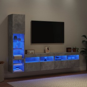 Muebles TV pared con LED 4 pzas madera ingeniería gris hormigón en Muebles TV | Comprar online en Foru.es