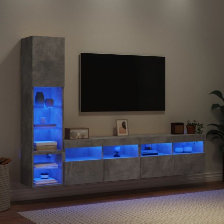 Muebles TV pared con LED 4 pzas madera ingeniería gris hormigón en Muebles TV | Comprar online en Foru.es