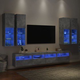 Muebles de TV de pared con luces LED 7 piezas gris hormigón en Muebles TV | Comprar online en Foru.es