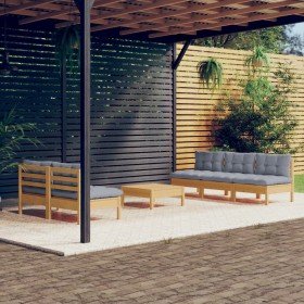 Juego de muebles de jardín 6 pzas y cojines madera pino gris en Conjuntos de jardín | Comprar online en Foru.es