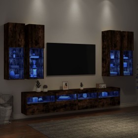 Muebles de TV de pared con luces LED 7 piezas roble ahumado en Muebles TV | Comprar online en Foru.es